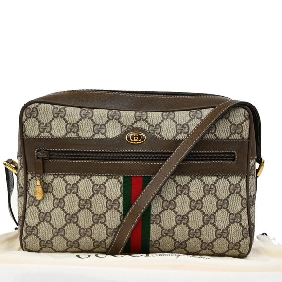GUCCI Logo Sherry GG Pattern Shoulder Bag PVC Leather Brown Italy 32YH591 - Picture 1 of 16